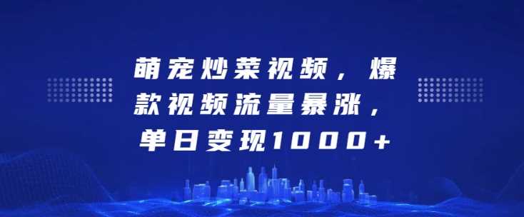 萌宠炒菜视频,爆款视频流量暴涨,单日变现1k