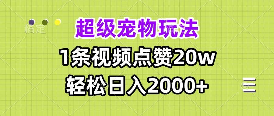 (13578期)超级宠物视频玩法,1条视频点赞20w,轻松日入2000+