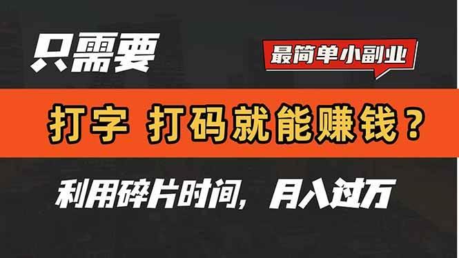 (14673期)只需要打字,打码,就能赚钱?简单的赚钱小副业,利用碎片时间,月入过万